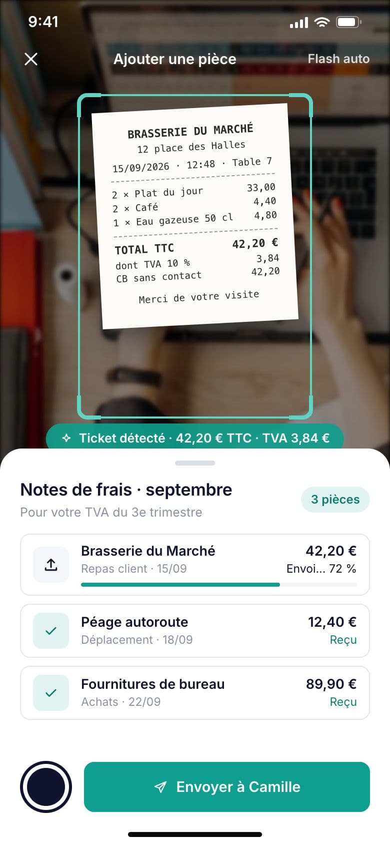 Fiduciaire Lambert sur téléphone (projet concept) : le dépôt d'une pièce en photo
