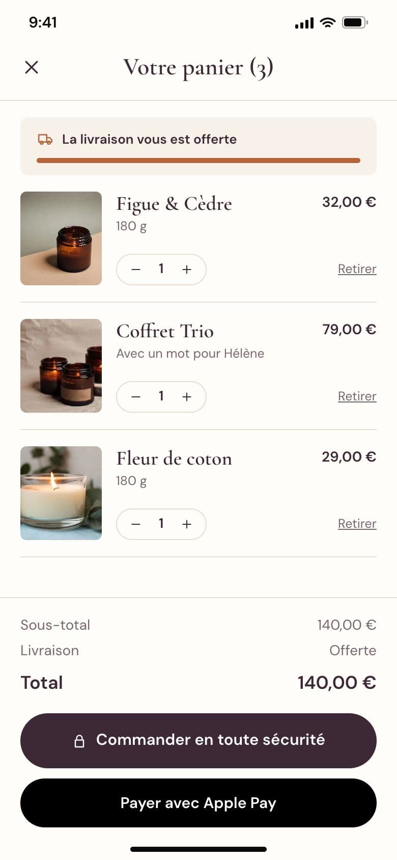 Maison Lueur sur téléphone (projet concept) : le panier sur téléphone