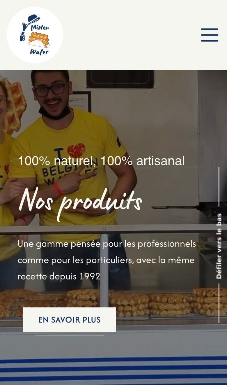 Page produits du site Mister Wafer sur mobile